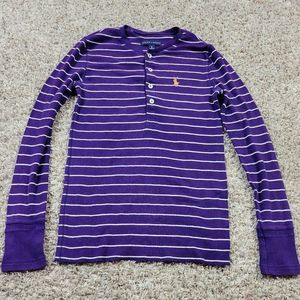 Ralph Lauren Shirt Womens Small Purple Striped Henley Long Sleeve